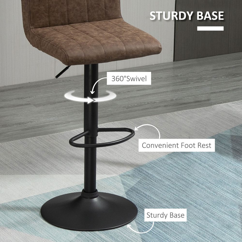 Set of 2 Adjustable Height Barstools with Footrest in Brown for Added Comfort