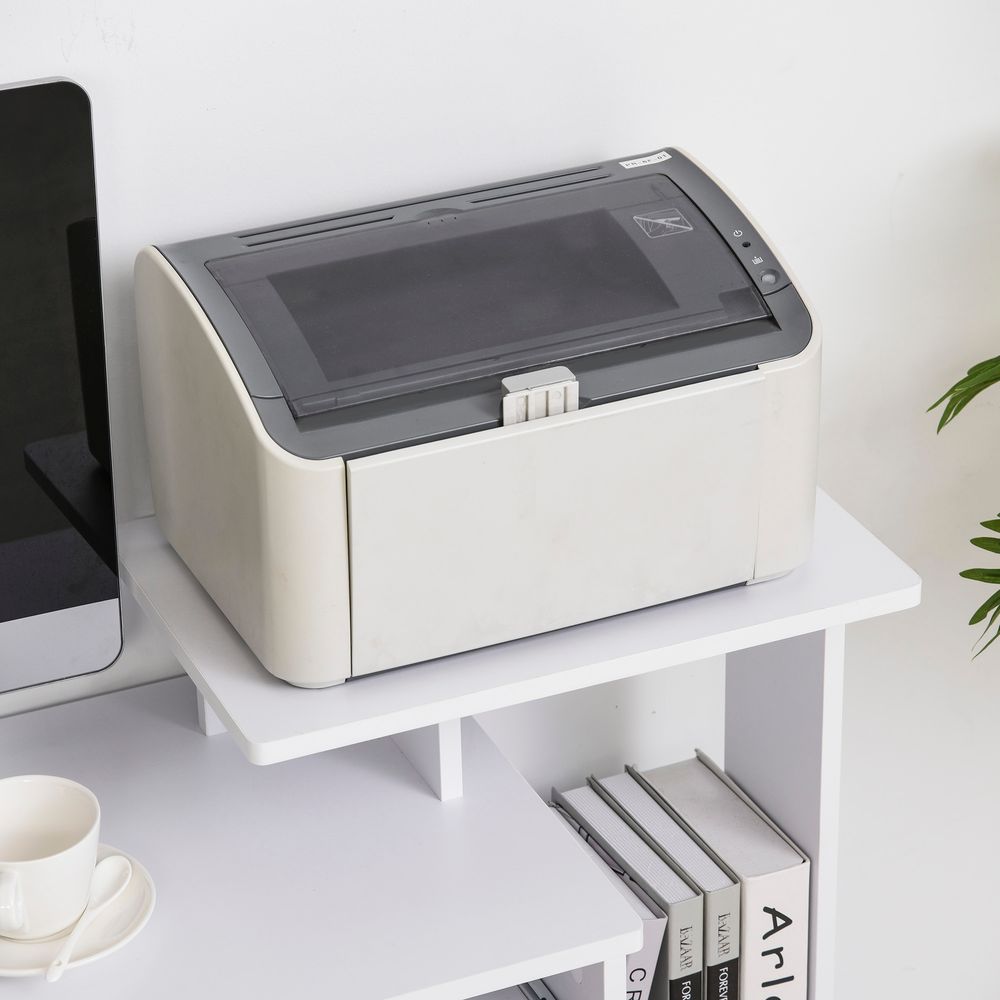 White Computer Desk with Sliding Keyboard Tray and Storage Drawer Shelf for Organised Workspaces