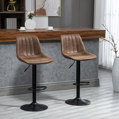 Set of 2 Brown Microfibre Retro Tub Bar Stools with Metal Frame for Home Seating