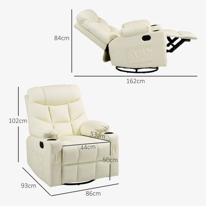Cream Manual Recliner Chair with Footrest, Cup Holder and Swivel Base for Comfort