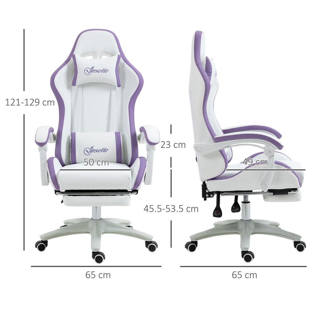 Purple Racing Style Gaming Chair with Reclining Function and Cozy Footrest