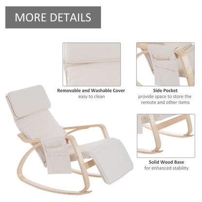 Rocking Recliner Chair with Adjustable Footrest, Cream White Armchair