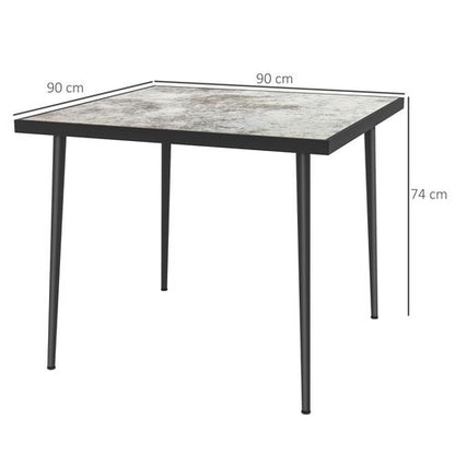 4-Person Outdoor Dining Table with Elegant Marble Effect Glass Top