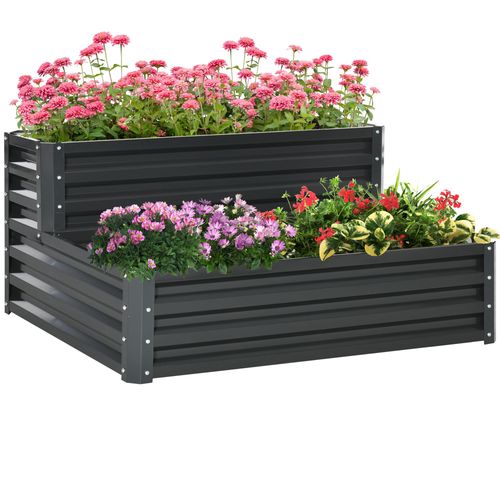 2-Tier Galvanized Metal Planter Box – Durable Gardening Solution