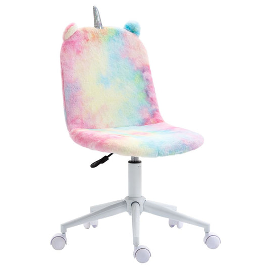 Rainbow Fluffy Unicorn Office Chair with Swivel Wheels, Cute and Fun Addition to Your Workspace