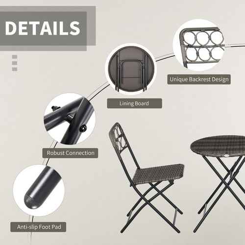 Grey 3-Piece Folding Rattan Bistro Set – Stylish Outdoor Comfort