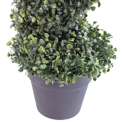 90cm (3ft) Tall Artificial Boxwood Tower Tree with Spiral Top and Metal Base