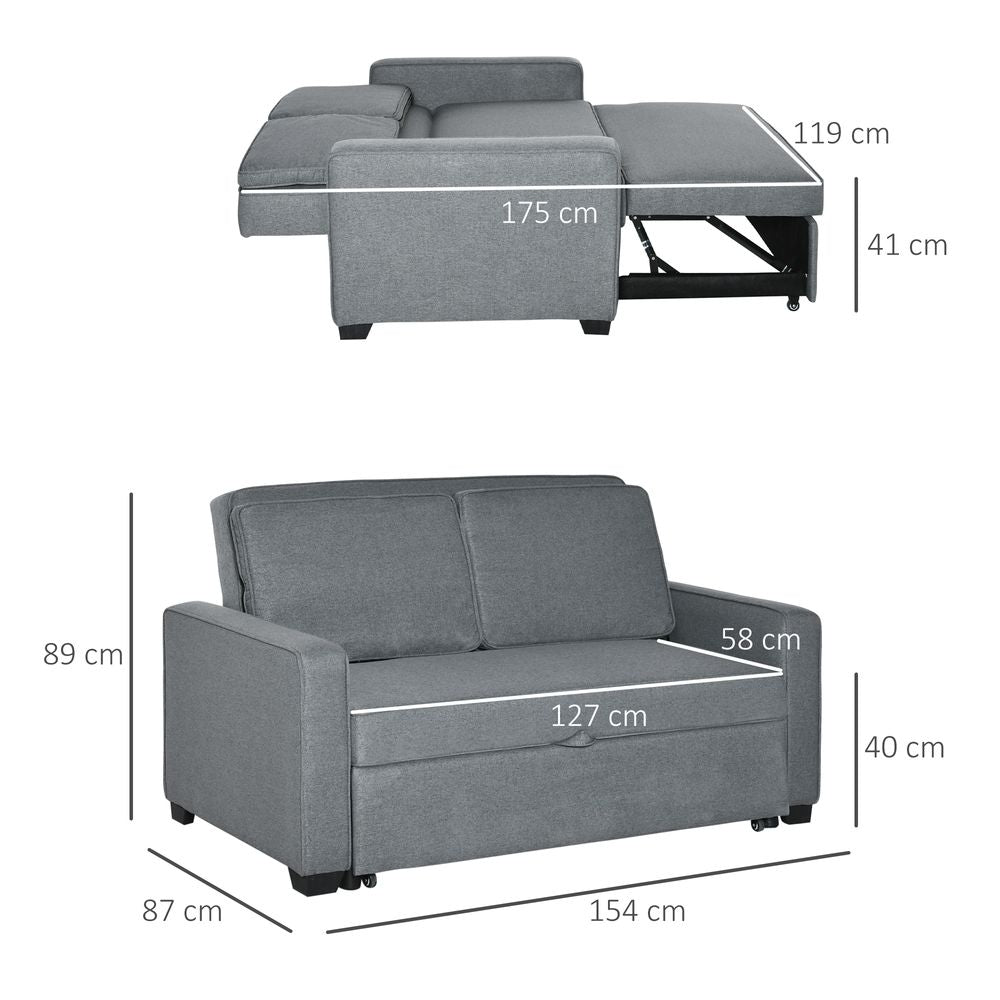 Modern 2-Seater Sofa Bed – Click Clack Couch Sleeper for Living Room – Grey