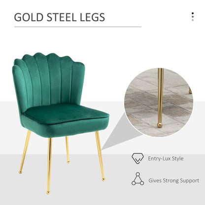 Green Velvet-Feel Shell Luxe Accent Chair with Metal Legs for Comfortable Lounge