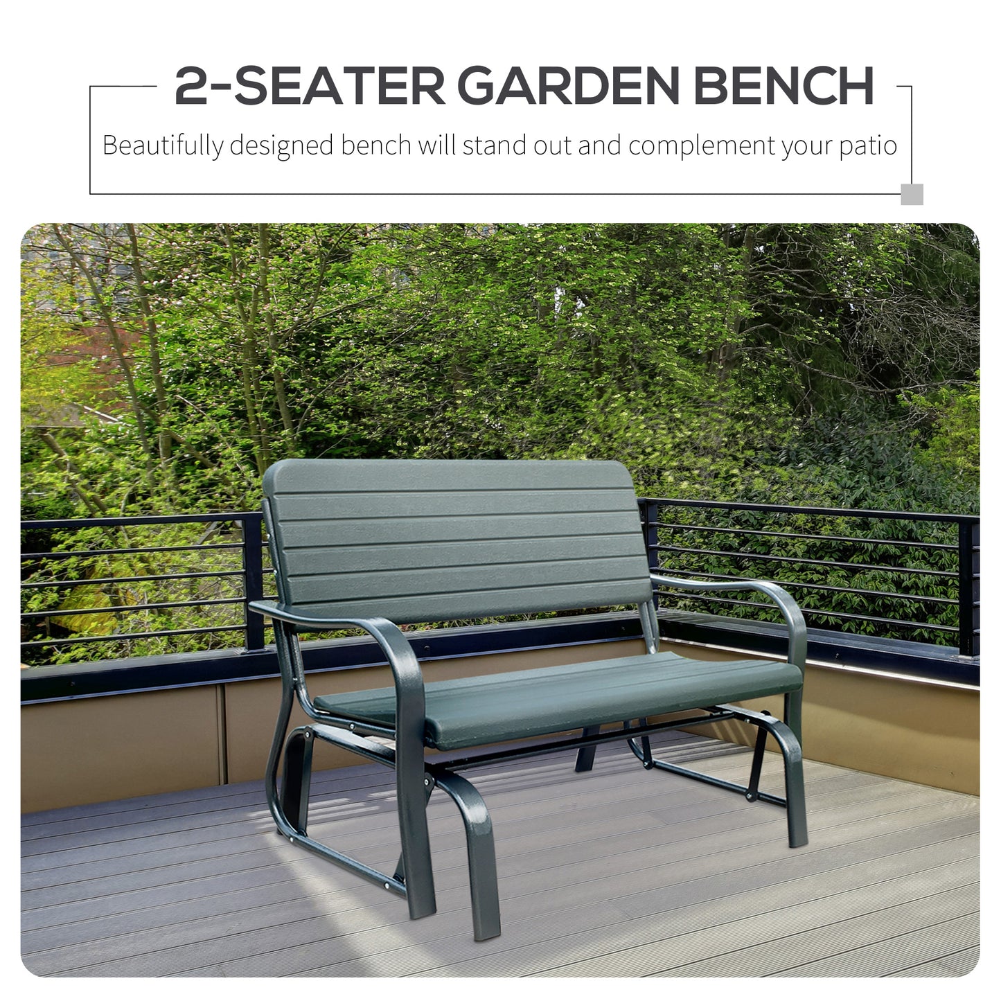 Charming Green Metal 2-Seater Outdoor Rocking Bench for Garden Relaxation