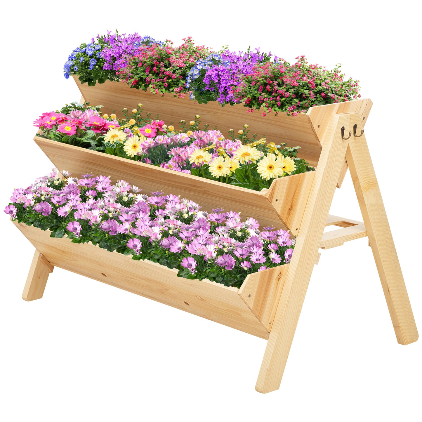 Versatile 3-Tier Wooden Plant Stand with Hooks & Storage for Garden Enthusiasts